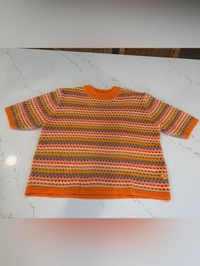 Women’s Orange Striped Crochet Sweater - Brand Unspecified